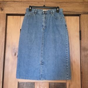 Vintage Covington Casual Blue Denim Straight Pencil Modest Midi Skirt - Sz 8 W28